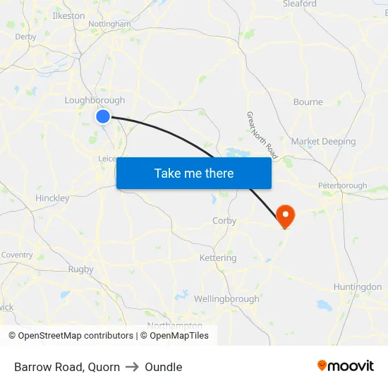 Barrow Road, Quorn to Oundle map