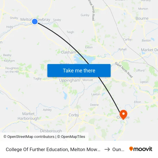 College Of Further Education, Melton Mowbray to Oundle map