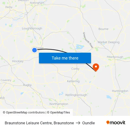 Braunstone Leisure Centre, Braunstone to Oundle map
