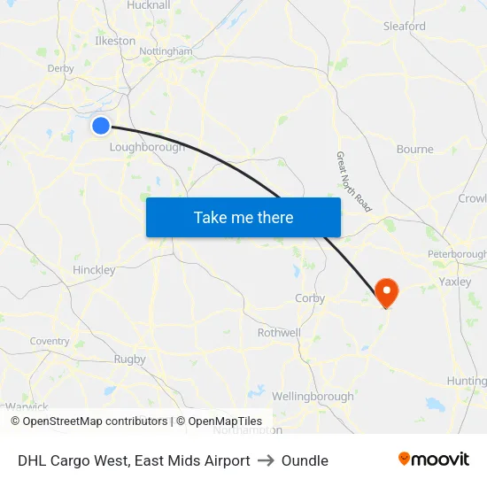 DHL Cargo West, East Mids Airport to Oundle map