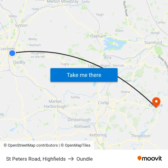 St Peters Road, Highfields to Oundle map