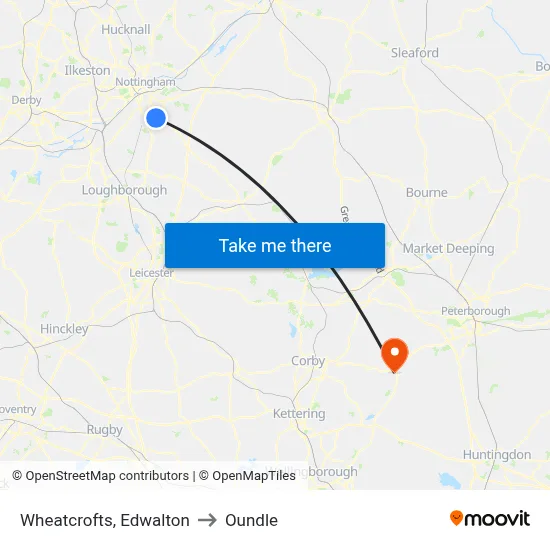 Wheatcrofts, Edwalton to Oundle map