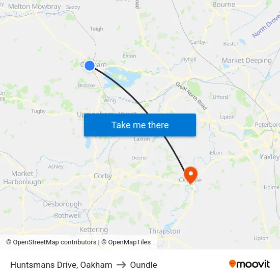 Huntsmans Drive, Oakham to Oundle map