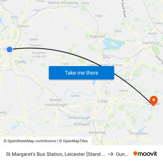 St Margaret's Bus Station, Leicester [Stand Sc] to Oundle map