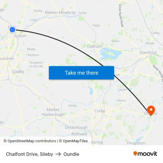 Chalfont Drive, Sileby to Oundle map
