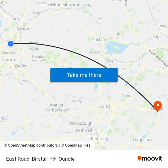 East Road, Birstall to Oundle map