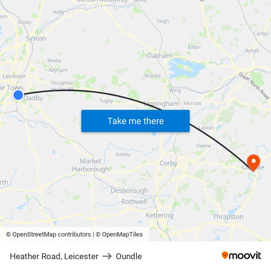 Heather Road, Leicester to Oundle map