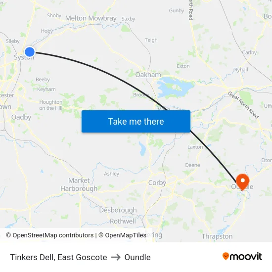 Tinkers Dell, East Goscote to Oundle map
