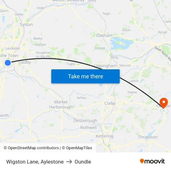 Wigston Lane, Aylestone to Oundle map