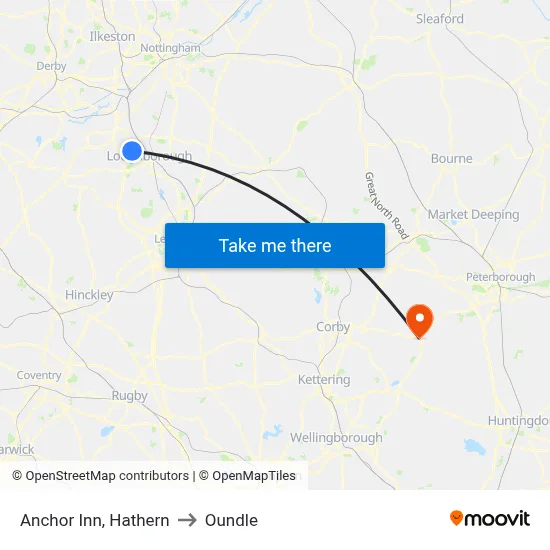 Anchor Inn, Hathern to Oundle map