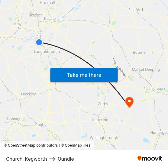 Church, Kegworth to Oundle map