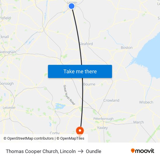 Thomas Cooper Church, Lincoln to Oundle map