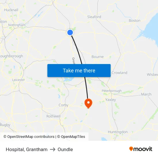 Hospital, Grantham to Oundle map