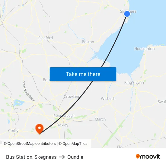 Bus Station, Skegness to Oundle map