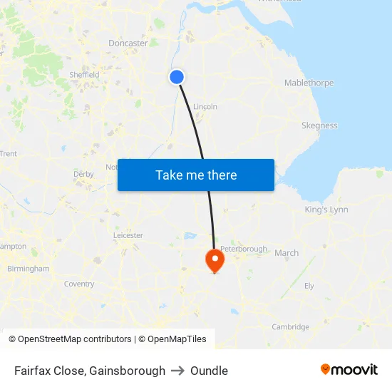 Fairfax Close, Gainsborough to Oundle map