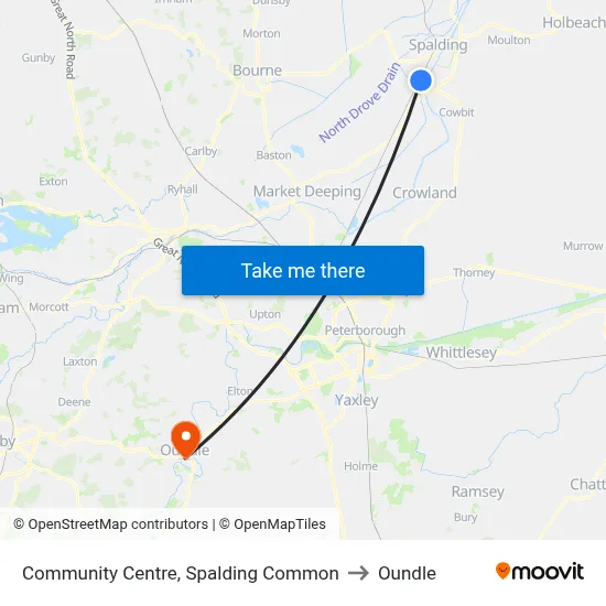 Community Centre, Spalding Common to Oundle map