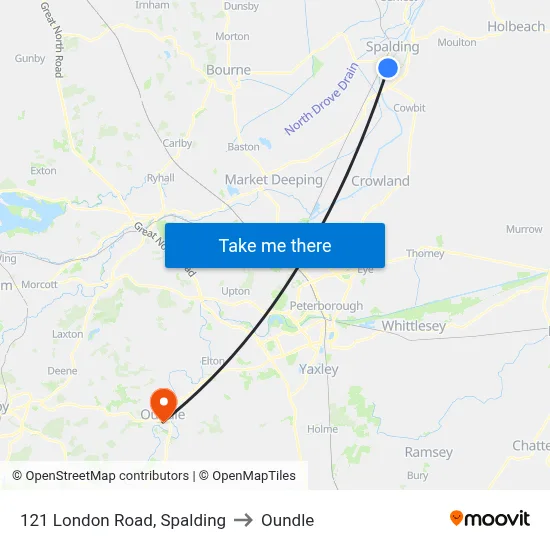 121 London Road, Spalding to Oundle map