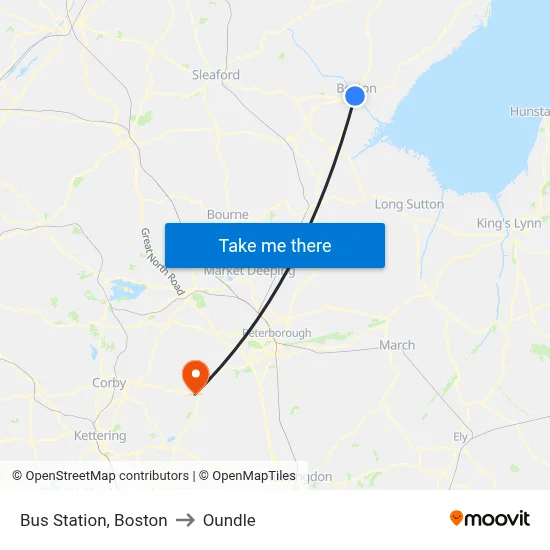 Bus Station, Boston to Oundle map
