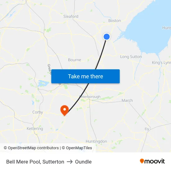 Bell Mere Pool, Sutterton to Oundle map