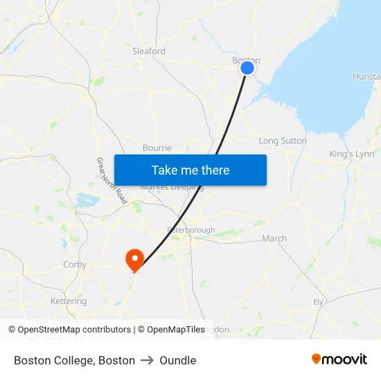 Boston College, Boston to Oundle map