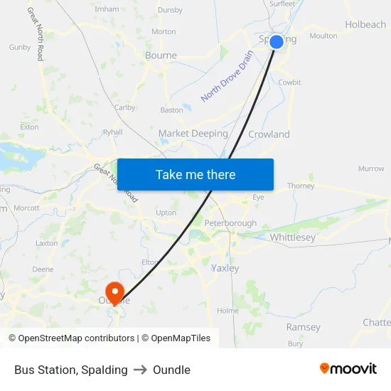 Bus Station, Spalding to Oundle map