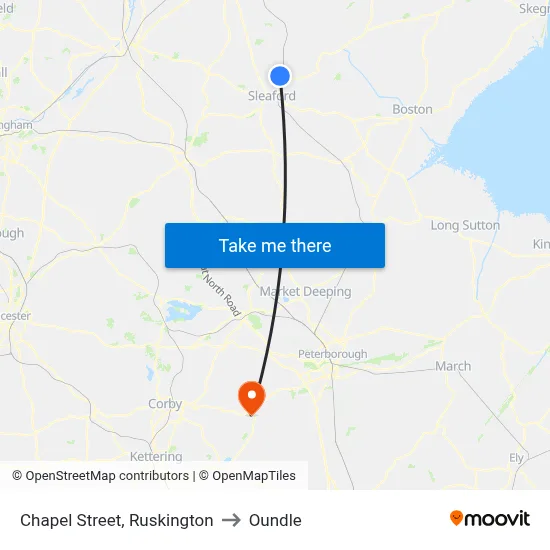 Chapel Street, Ruskington to Oundle map