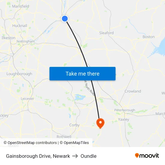 Gainsborough Drive, Newark to Oundle map