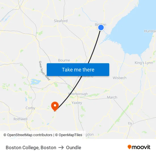 Boston College Car Park, Boston to Oundle map