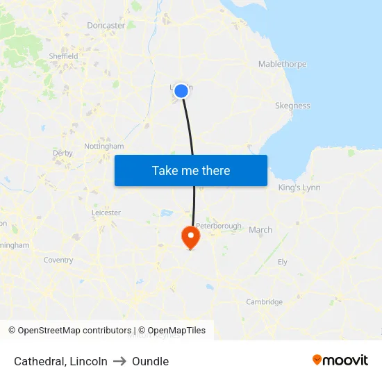 Cathedral, Lincoln to Oundle map