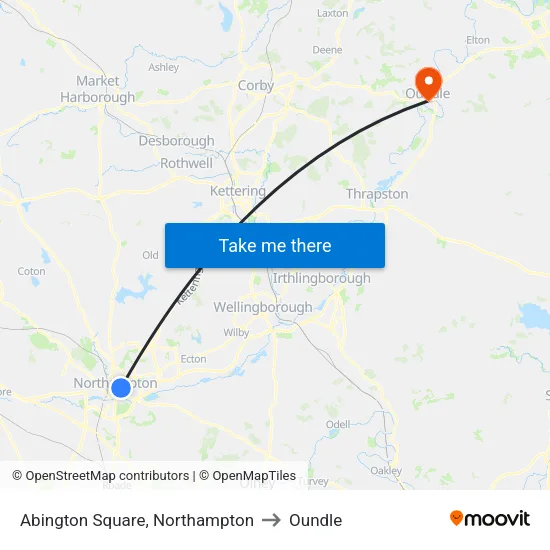 Abington Square, Northampton to Oundle map