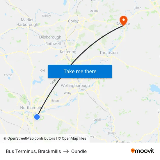 Bus Terminus, Brackmills to Oundle map