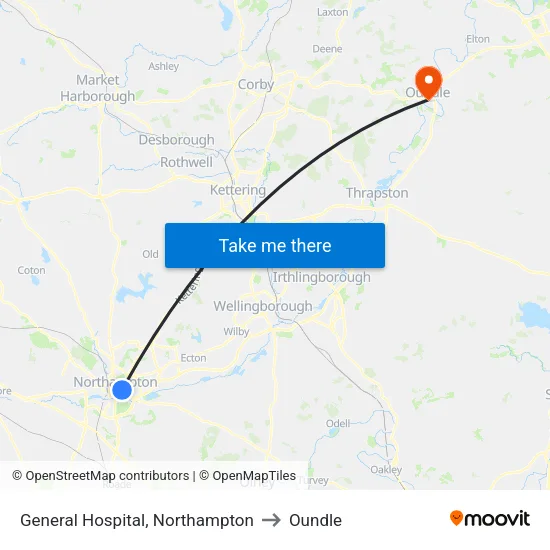 General Hospital, Northampton to Oundle map