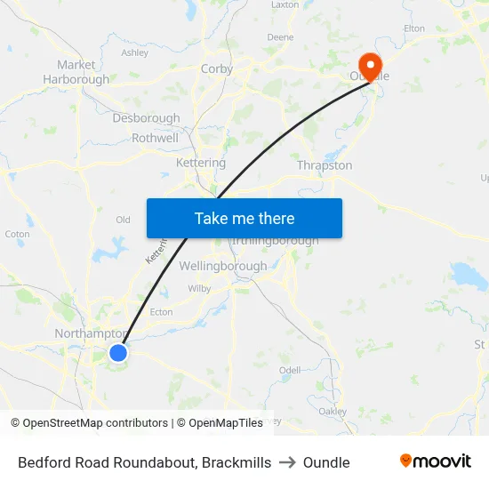 Bedford Road Roundabout, Brackmills to Oundle map