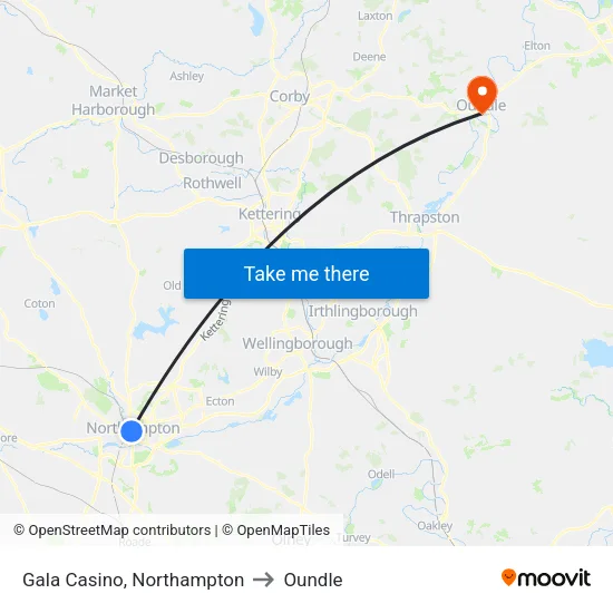 Gala Casino, Northampton to Oundle map