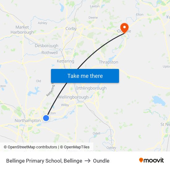 Bellinge Primary School, Bellinge to Oundle map
