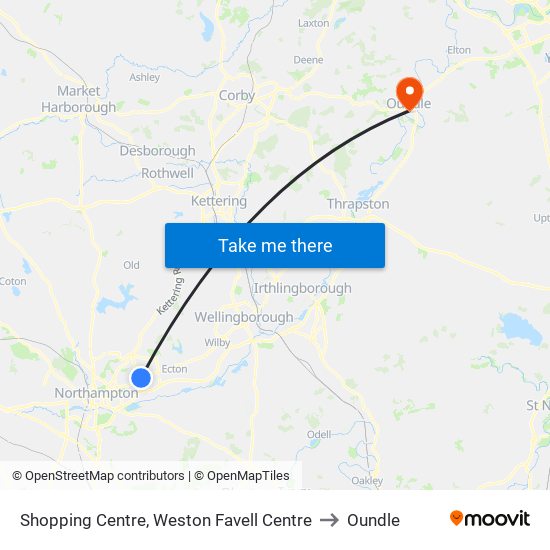 Shopping Centre, Weston Favell Centre to Oundle map