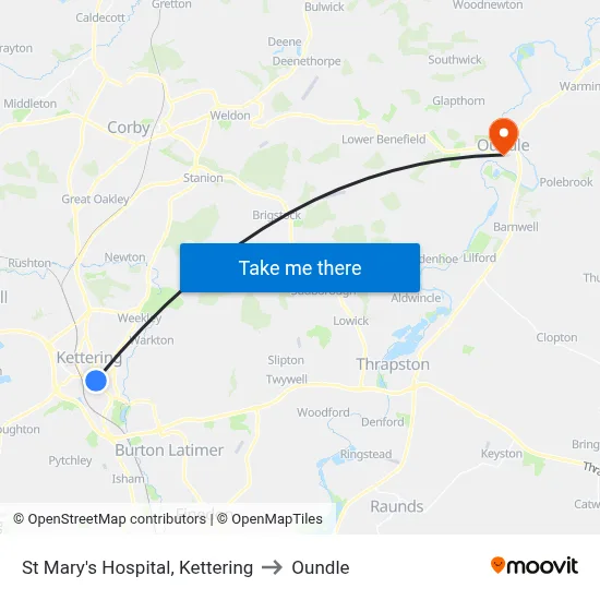 St Mary's Hospital, Kettering to Oundle map
