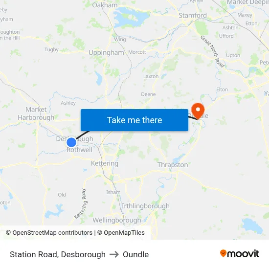 Station Road, Desborough to Oundle map