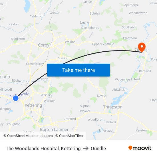The Woodlands Hospital, Kettering to Oundle map