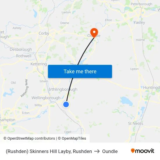 (Rushden) Skinners Hill Layby, Rushden to Oundle map
