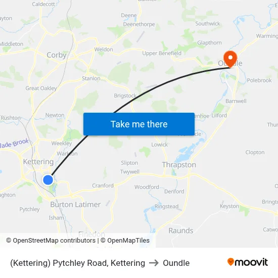 (Kettering) Pytchley Road, Kettering to Oundle map