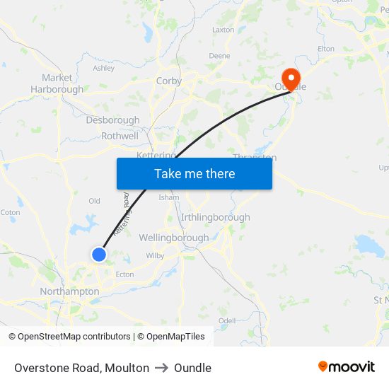 Overstone Road, Moulton to Oundle map