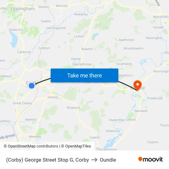 (Corby) George Street Stop G, Corby to Oundle map