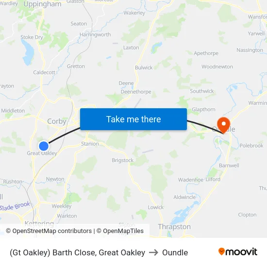 (Gt Oakley) Barth Close, Great Oakley to Oundle map