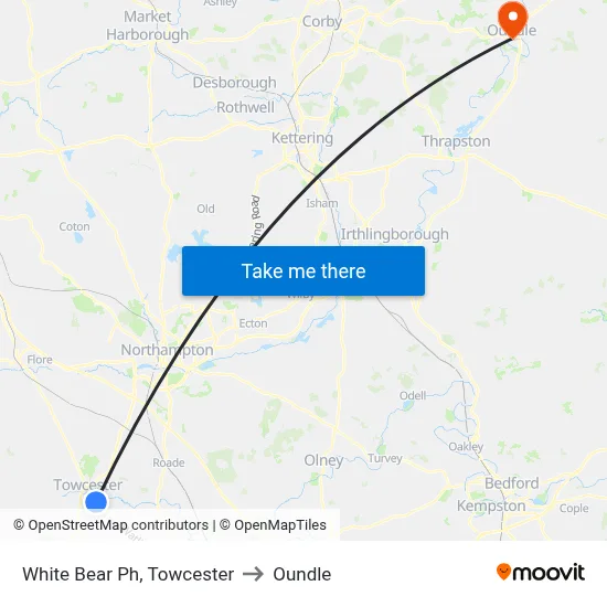 White Bear Ph, Towcester to Oundle map