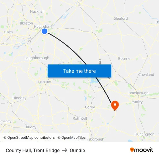 County Hall, Trent Bridge to Oundle map