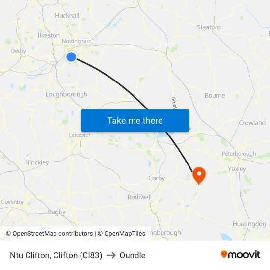 Ntu Clifton, Clifton (Cl83) to Oundle map