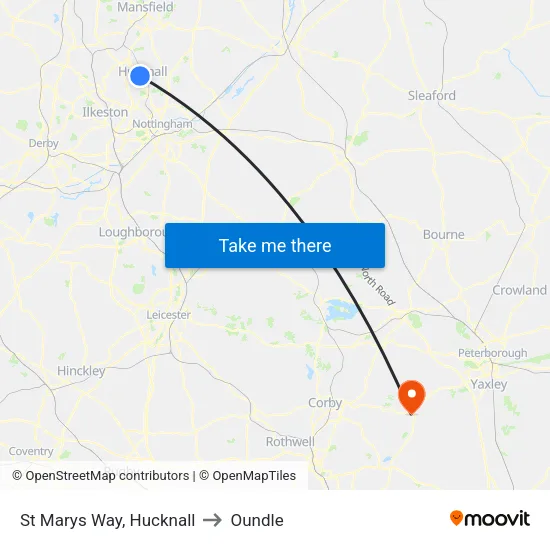 St Marys Way, Hucknall to Oundle map