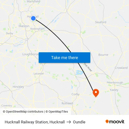Railway Station, Hucknall to Oundle map