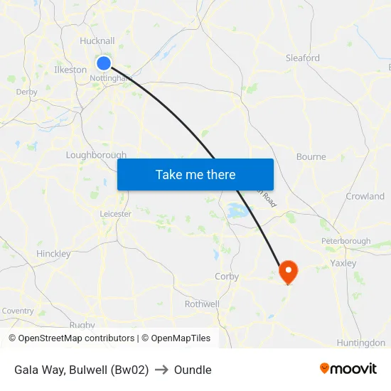 Gala Way, Bulwell (Bw02) to Oundle map